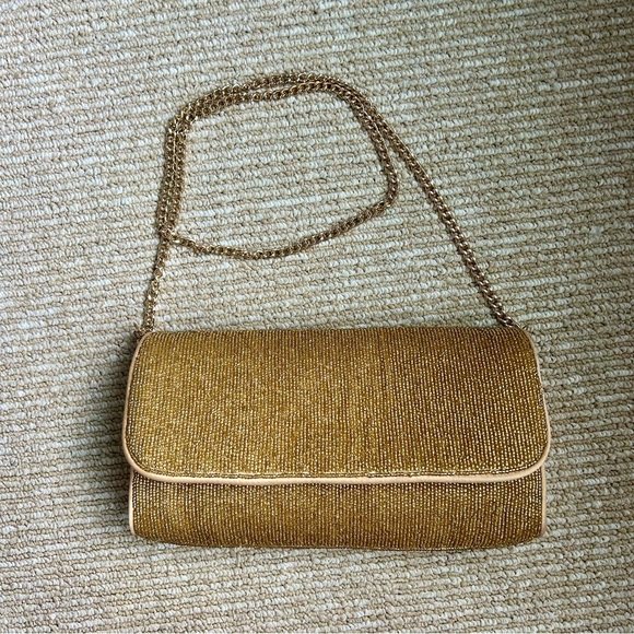 EUC J. Crew Florence Convertible Gold Beaded Clutch Crossbody Chain Evening Bag - Picture 3 of 11